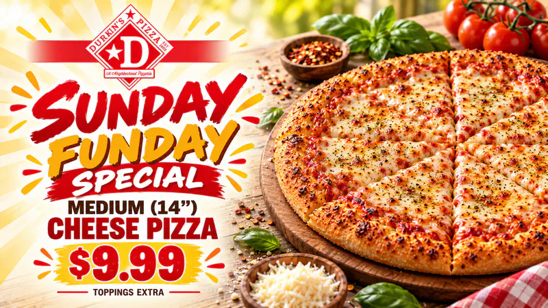 Sunday Funday Special: medium 14-inch cheese pizza for $9.99
