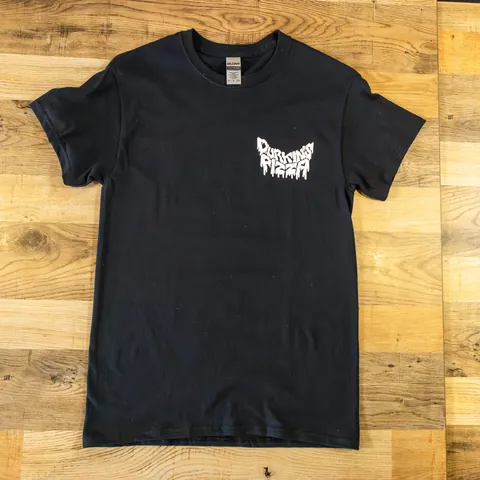 Black Durkin&rsquo;s Pizza t-shirt, front with dripping logo